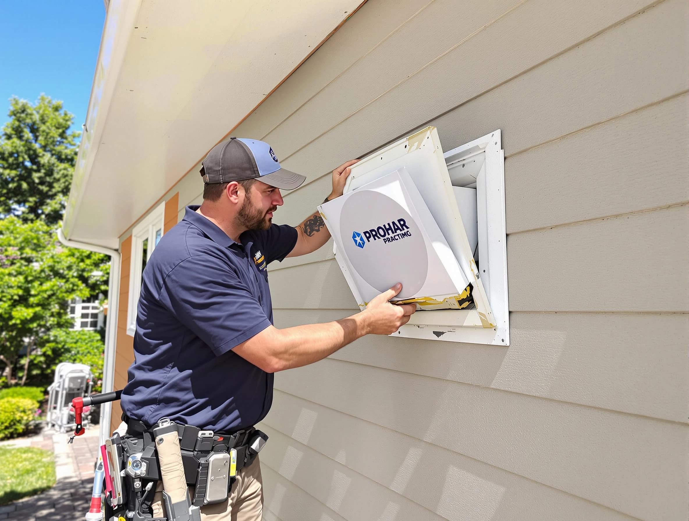 South Fulton Dryer Vent Cleaning technician installing a new protective dryer vent cover on a home in South Fulton