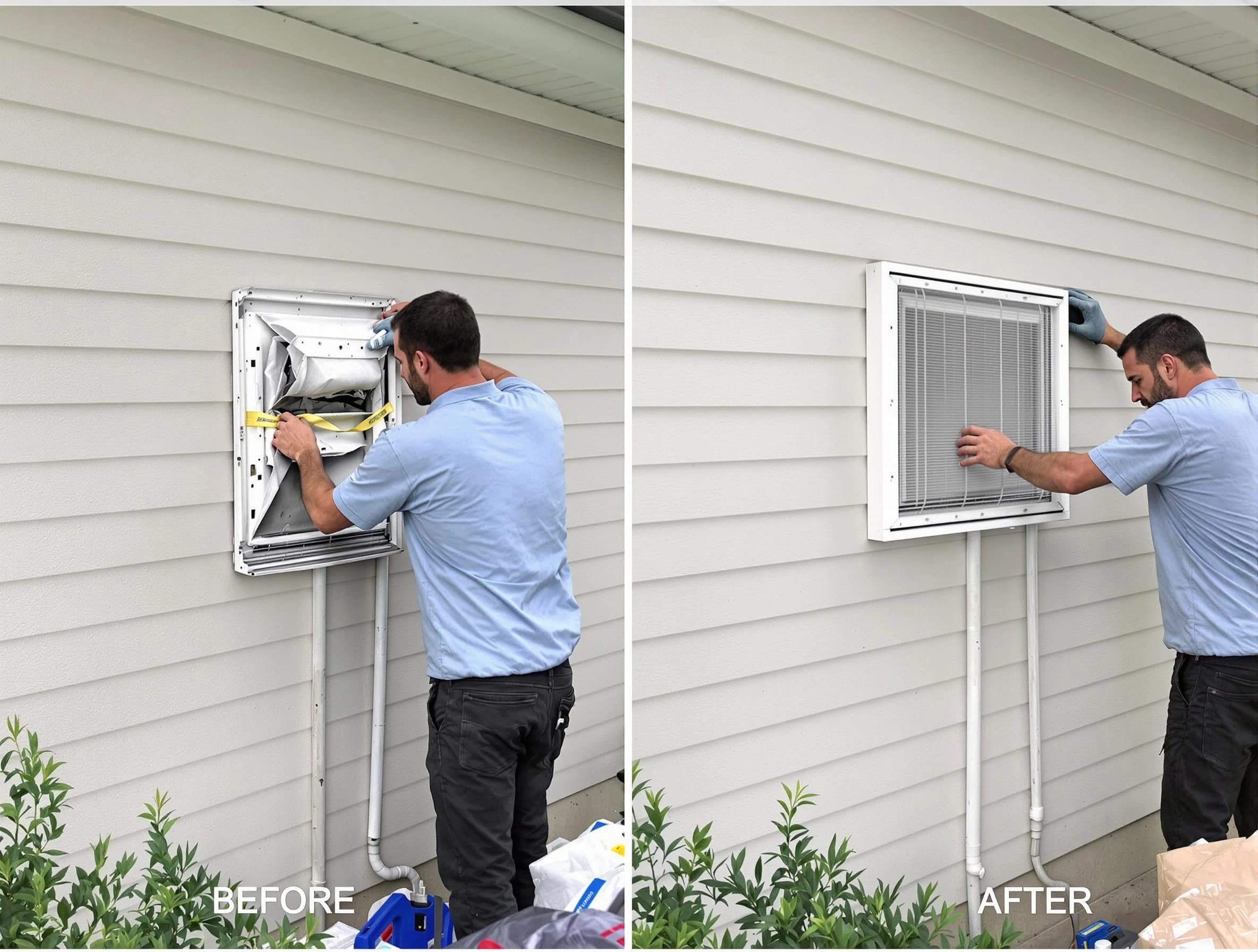 South Fulton Dryer Vent Cleaning technician installing high-quality dryer vent cover at a residential property in South Fulton